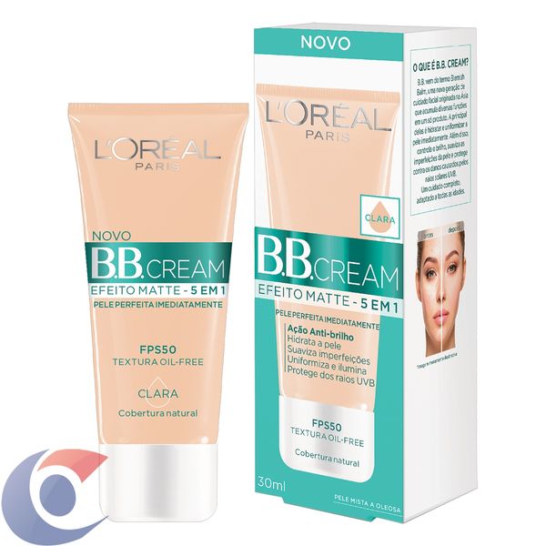 Base Bb Cream L'Oréal Paris Efeito Matte Cor Clara Fps 50, 30ml
