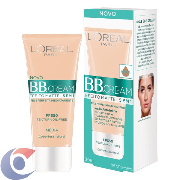 Base Bb Cream L'Oréal Paris Efeito Matte Cor Média Fps 50, 30ml
