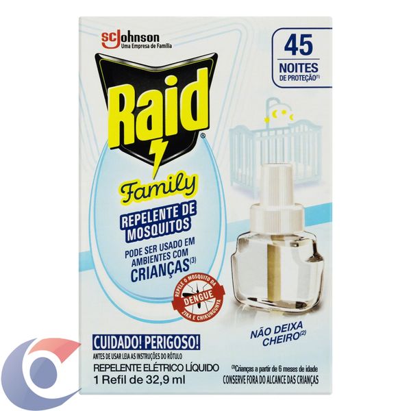 Repelente Elétrico Raid Liquido 45 Noites Family Refil 32,9ml