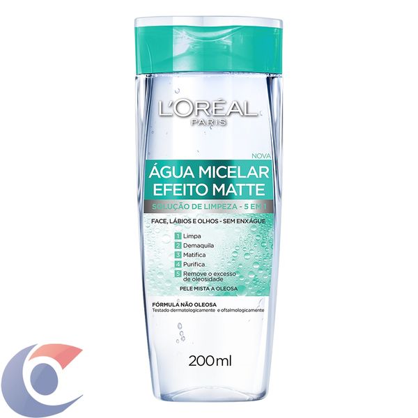 Água Micelar Efeito Matte L'Oréal Paris Solução De Limpeza Facial, 200ml