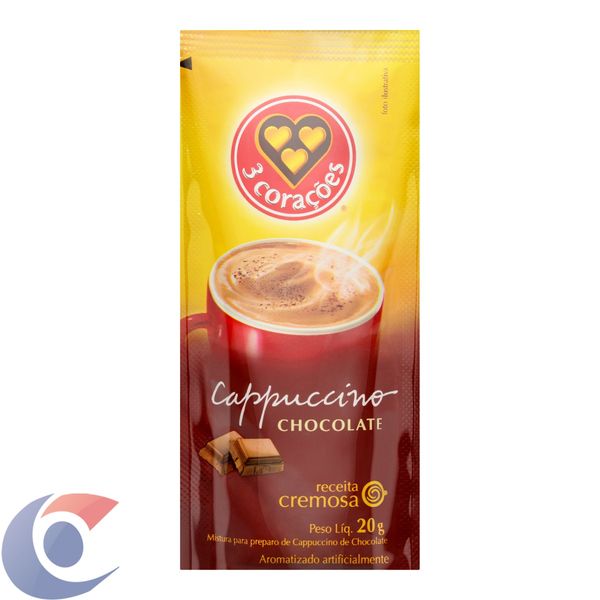 Cappuccino Solúvel Chocolate 3 Corações Sachê 20g