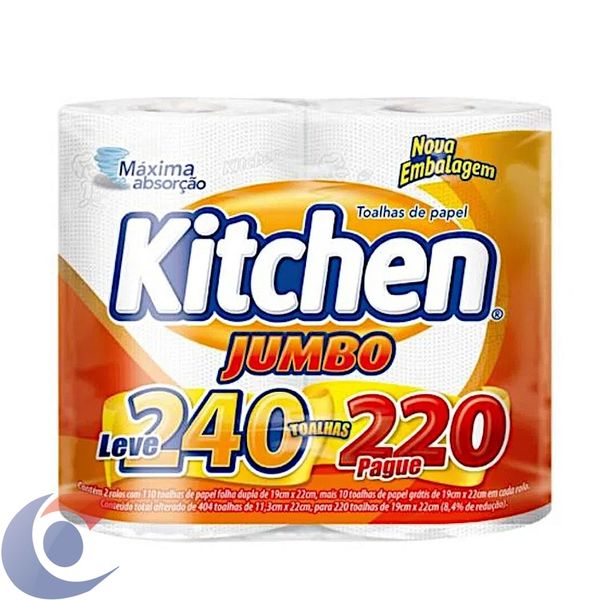 Papel Toalha Jumbo Kitchen Branco Leve 240, Pague 220