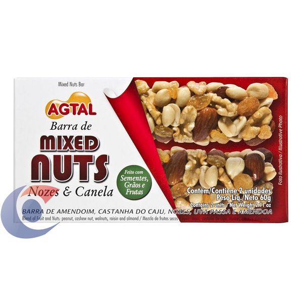 Barra De Mixed Nuts Agtal Nozes E Canela 60g