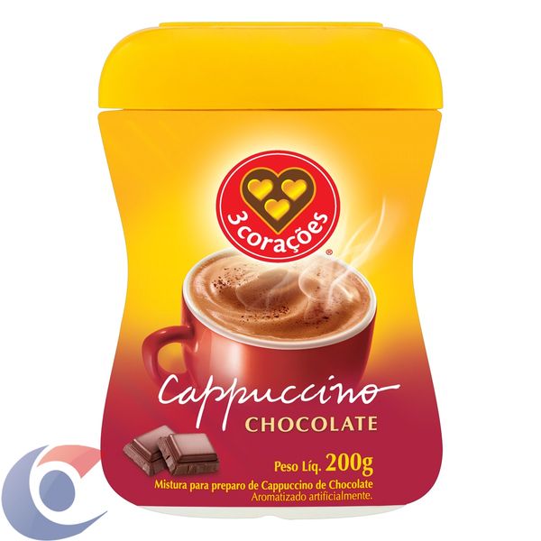 Cappuccino 3 Corações Solúvel Chocolate Pote 200g