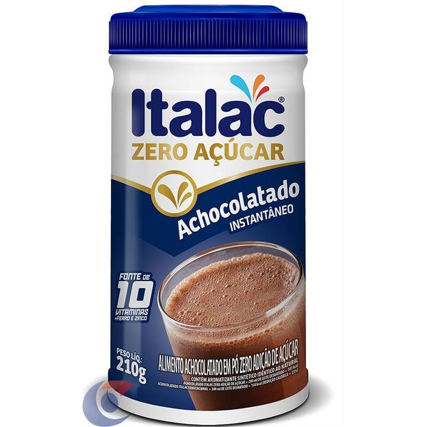 Achocolatado Em Pó Italac Zero Açúcar Pote 210g