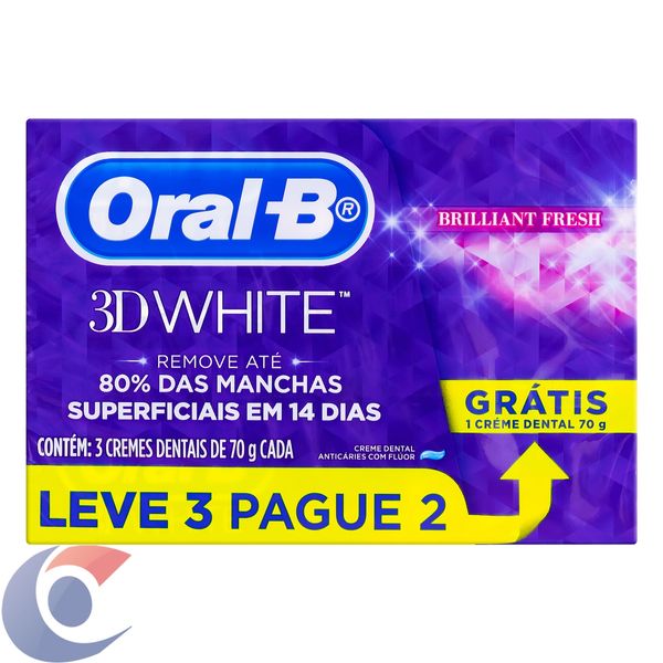 Creme Dental Clareador Oral-B 3d White Brilliant Fresh 70g - 3 Unidades
