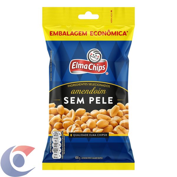 Amendoim Frito Salgado Sem Pele Elma Chips Pacote Embalagem Econômica 400g