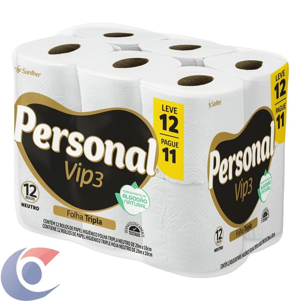 Papel Higiênico Neutro Personal Vip 3 Folha Tripla 20m Leve 12 Pague 11 Carone 8801