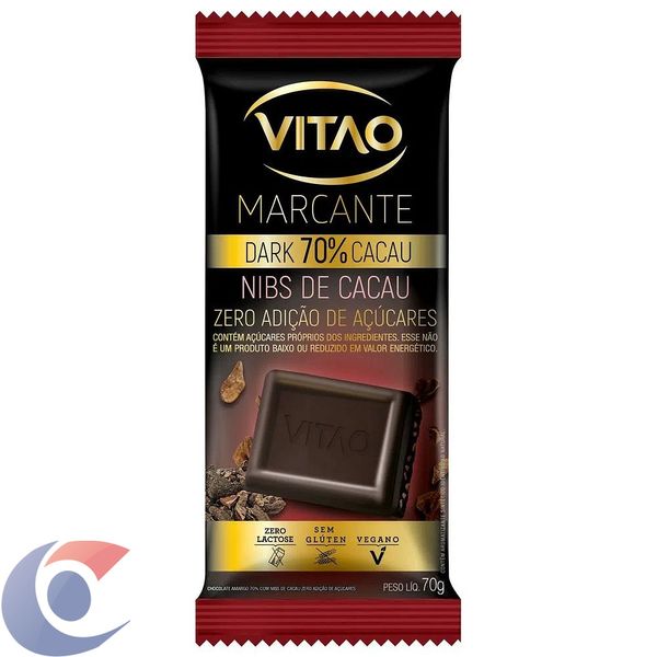 Chocolate Vitão Marcante Dark 70% Cacau Nibs De Cacau Zero Açúcar 70g