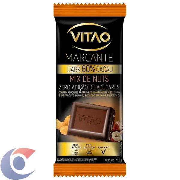 Chocolate Vitão Marcante Dark 60% Cacau Mix De Nuts Zero Açúcar 70g