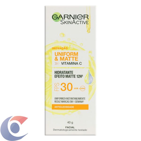 Protetor Hidratante Facial Garnier Uniform & Matte Vitamina C Fps 30, 40g
