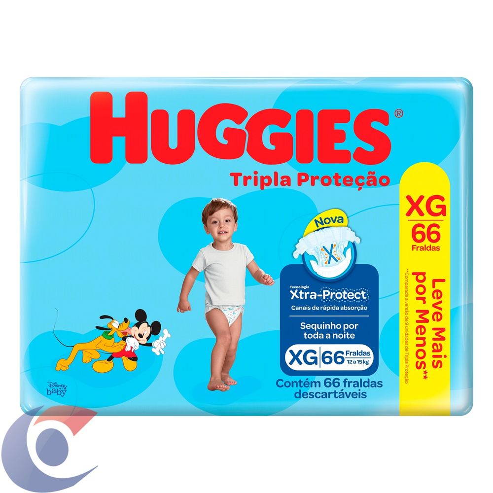 Fralda Huggies Tripla Porteção Xg Hiper Pacotão 66 Unidades - Carone