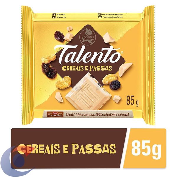 Chocolate Talento Branco Com Cereais E Passas 85g