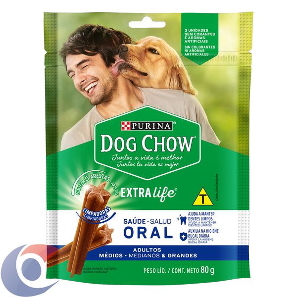Petisco Dog Chow Saúde Oral Cães Adultos Médios E Grandes 80g