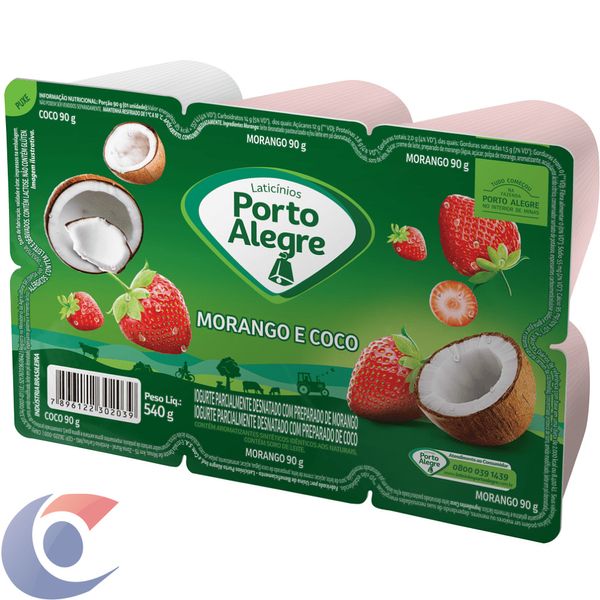 Iogurte Porto Alegre Morango E Coco Bandeja 540g