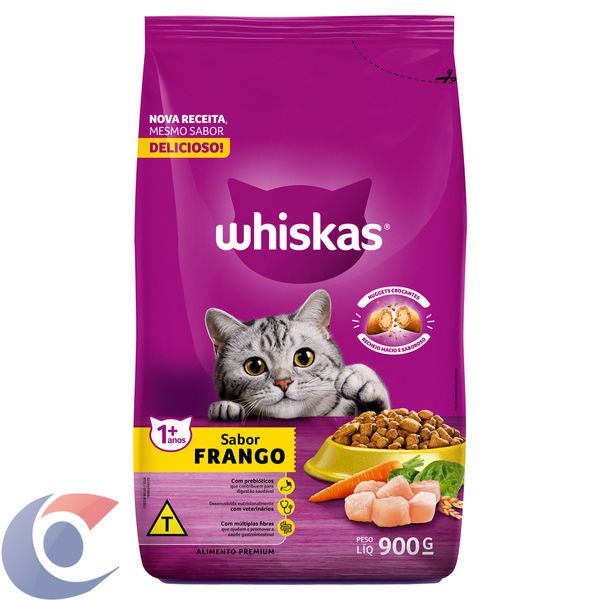 Alimento Para Gatos Adultos 1+ Frango Whiskas Pacote 900g