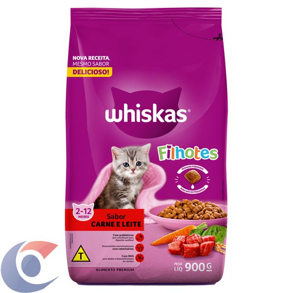 Alimento Para Gatos Filhotes 2 A 12 Meses Carne E Leite Whiskas Pacote 900g
