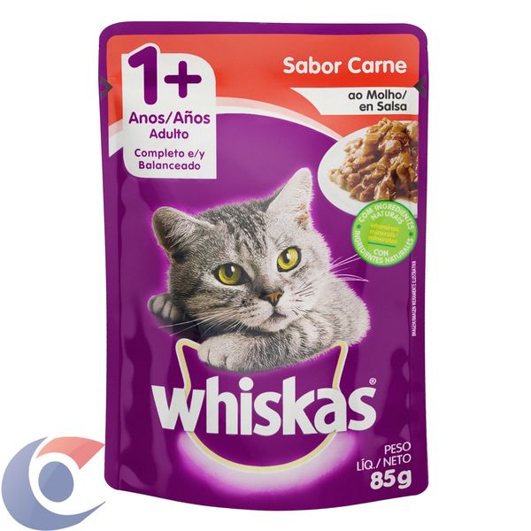 Alimento Completo Para Gatos Adultos Whiskas Carne Ao Molho 85g