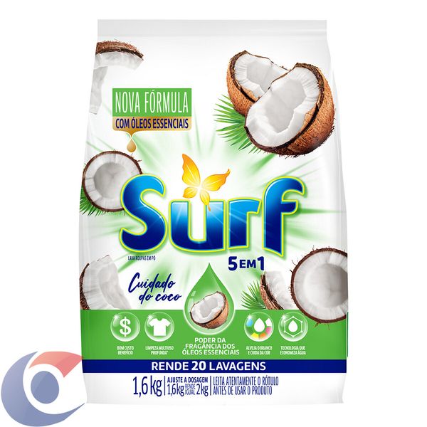 Sabão Em Pó 5 Em 1 Surf Cuidado Do Coco 1,6kg