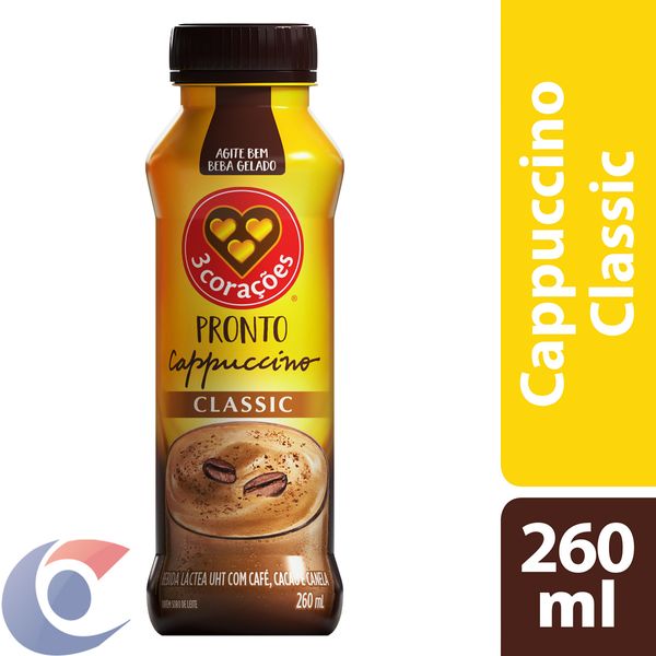 Bebida Láctea Uht Cappuccino Classic 3 Corações Frasco 260ml