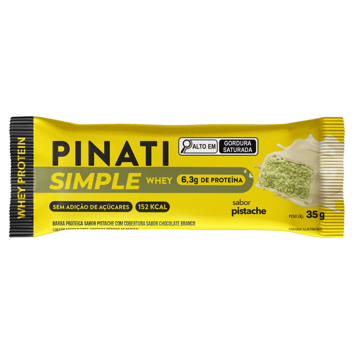 Barra De Proteina Pistache Cobertura Chocolate Branco Pinati Simple Whey 6,3g Proteina 35g