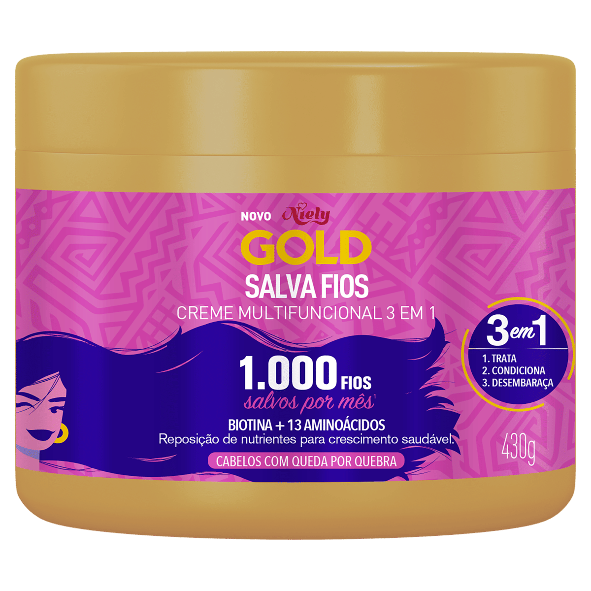 Creme Multifuncional Niely Gold Salva Fios Pote 430g