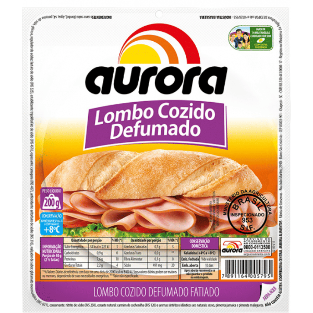 Lombo Defumado Cozido Aurora 180g