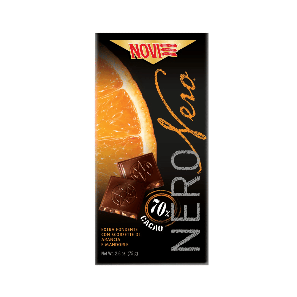 Chocolate Italiano Novi Amargo com Casca de Laranja e Amêndoa 75g