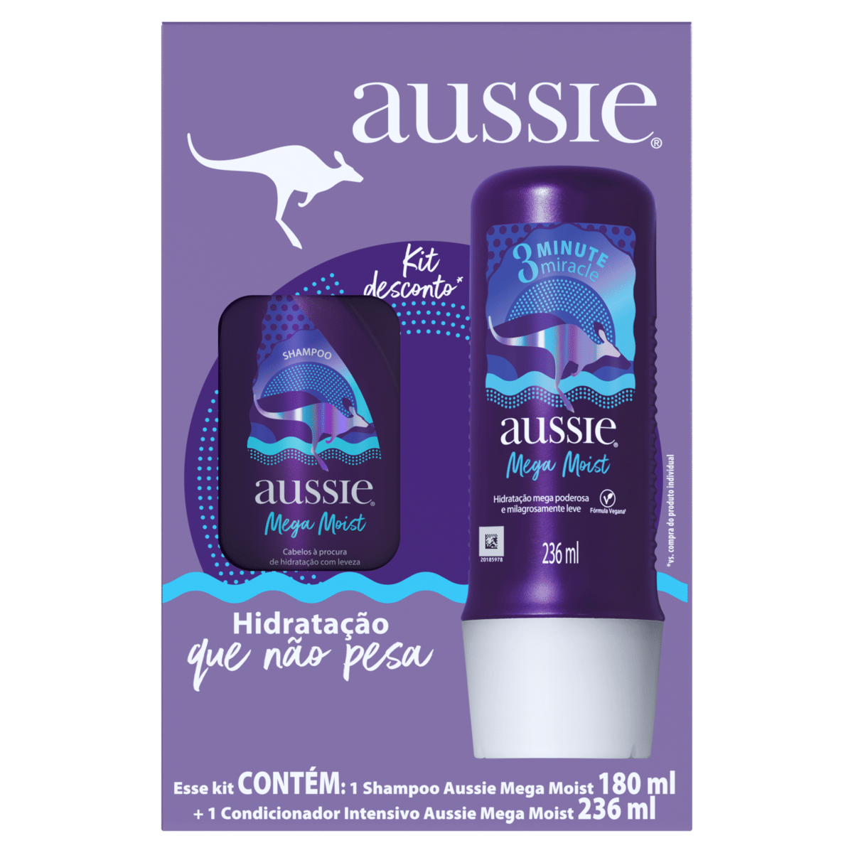 Kit Shampoo 180 Ml + Condicionador 236ml Aussie Mega Moist