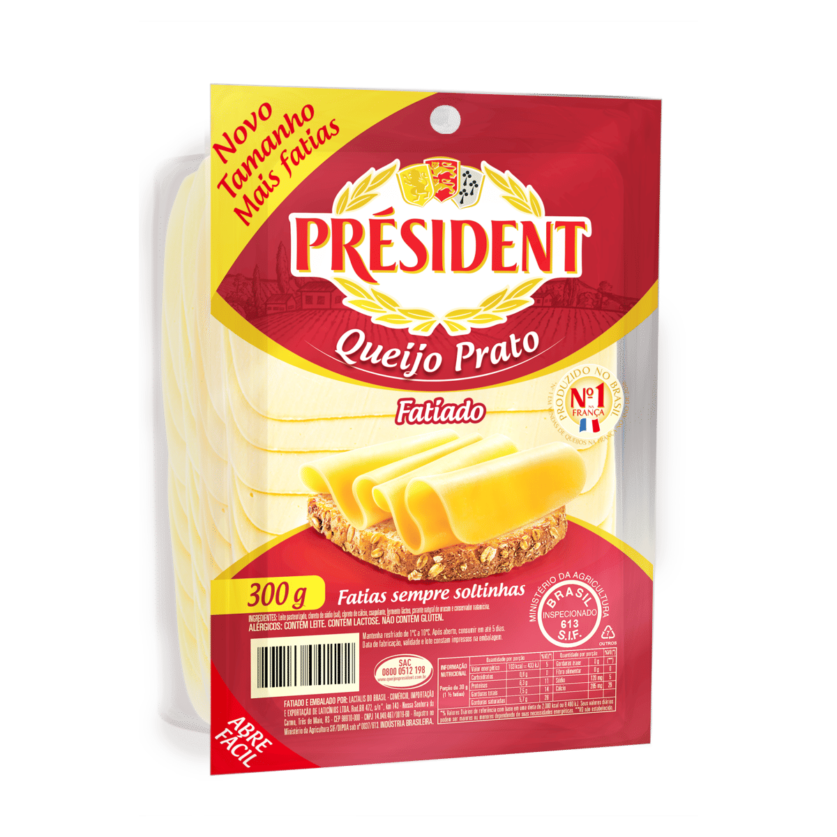 Queijo Prato Fatiado President 300g